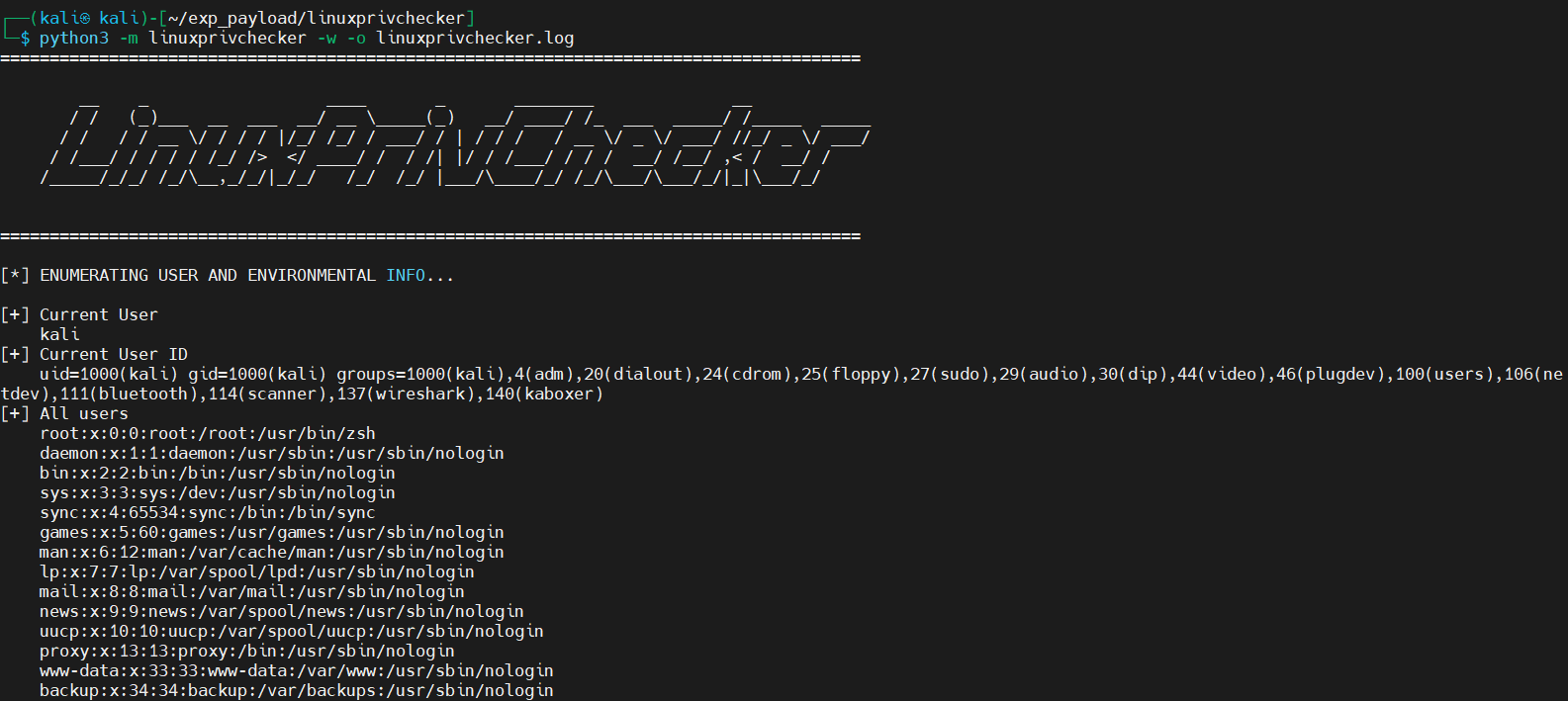 ./信息收集/linuxprivchecker_python3执行.png